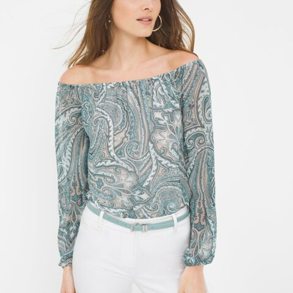 WHBM | EUC! Blue paisley long sleeve blouse S